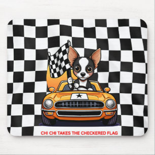 Tapis De Souris Chi Chi Prend Le Drapeau à Damier