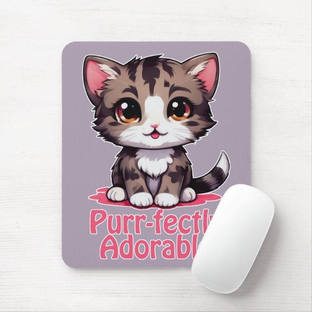 Tapis De Souris Chibi Kawaii Kitten Purr parfaitement adorable en  (Avec souris)