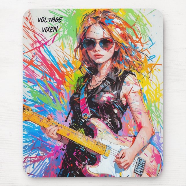 Tapis De Souris Chic Abstrait anime femme rock guitariste (Devant)