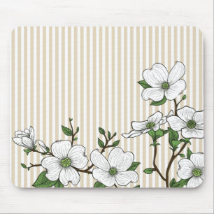 Tapis De Souris Chic Dogwood Blossoms & Stripes Pad Souris