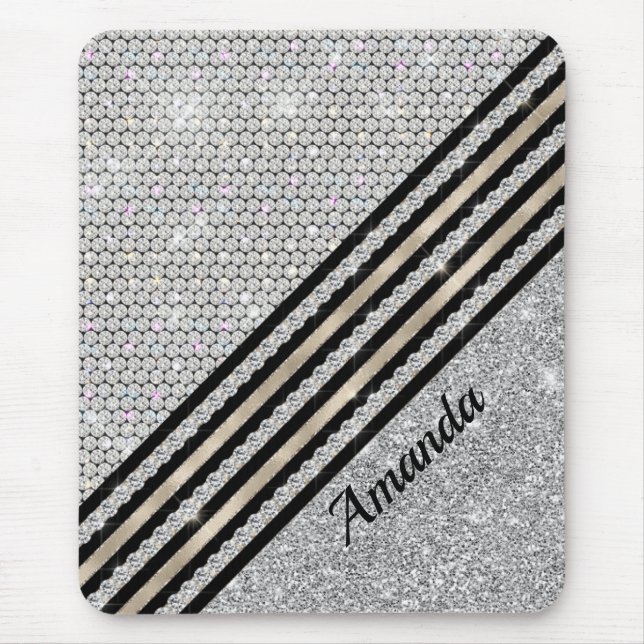 Tapis De Souris Chic faux cristal et parties scintillant argent Pe (Devant)