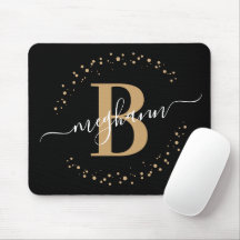 Chic Modern Girly Black Gold Nom Script Monogramme