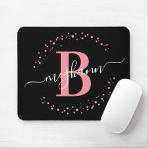 Chic moderne fille rose noir Nom Script Monogramme