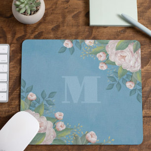 Tapis De Souris Chic Monogram Floral Élégant Rose Vintage élégant