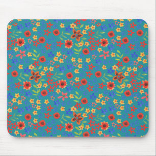 Tapis De Souris Chic Retro Floral Print on Teal Mousepad
