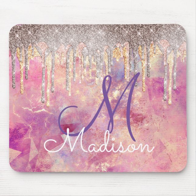Tapis De Souris Chic rose rose pâle hologramme dégoulinant (Devant)