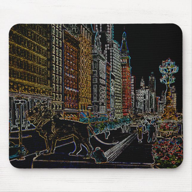 TAPIS DE SOURIS CHICAGO ART INSTITUTE LIONS MICHIGAN AVE NEON 1930 (Devant)