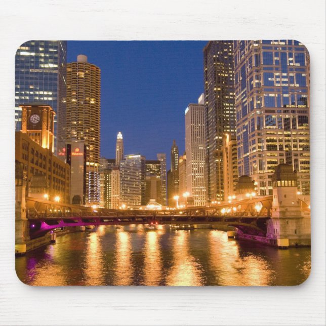 Tapis De Souris Chicago, Illinois, Skyline et Chicago River à (Devant)