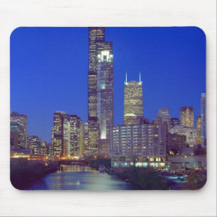 Tapis De Souris Chicago, Illinois, vue panoramique la nuit avec Ch