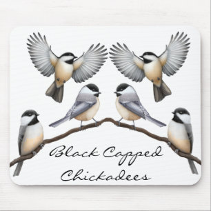 Tapis De Souris Chickadees couverts par noir personnalisable
