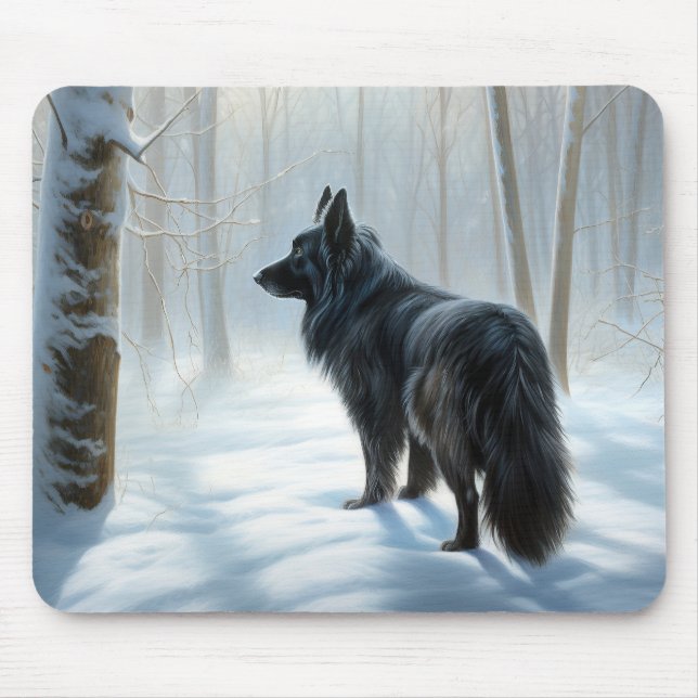Tapis De Souris Chien à neiger belge Noël (Devant)