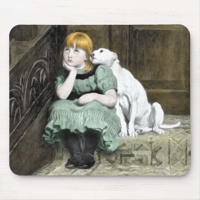 Tapis De Souris Chien Adoring Girl Victorian Peinture (Devant)