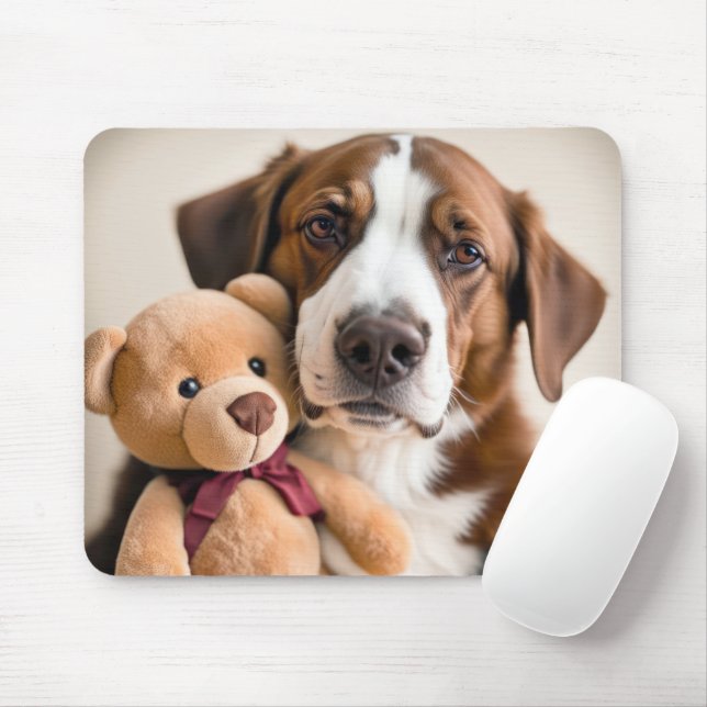 Tapis De Souris Chien avec ours en peluche (Avec souris)