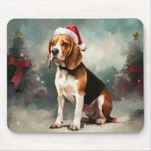 Tapis De Souris Chien Beagle dans la neige de Noël