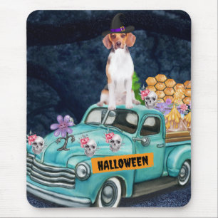 Tapis De Souris Chien Beagle Halloween Camion Nuit Effrayante 