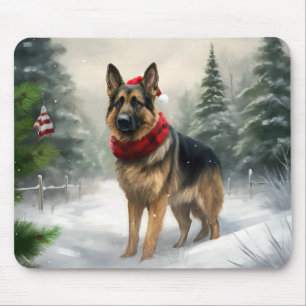 Tapis De Souris Chien berger allemand à Noël sous la neige