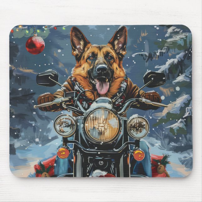 Tapis De Souris Chien berger allemand équitation moto Noël (Devant)