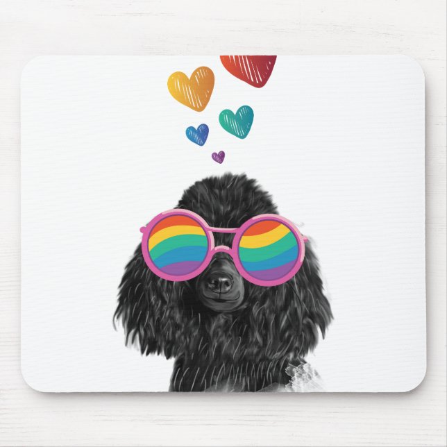Tapis De Souris Chien Caniche avec la Saint-Valentin coeurs  (Devant)