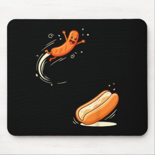 Tapis De Souris Chien chaud drôle sautant dans la saucisse de bun 