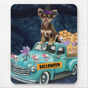 Tapis De Souris Chien Chihuahua Halloween Camion Nuit Effrayante