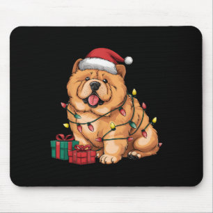 Tapis De Souris Chien Chow Chow Chapeau de Père Noël Éclairage Noë