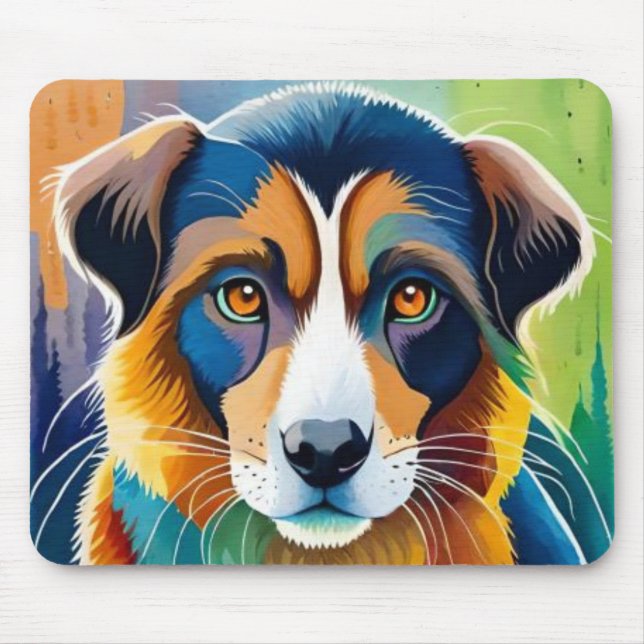 Tapis De Souris Chien coloré visage proche (Devant)
