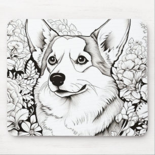 Tapis De Souris Chien Corgi Nature paisible Prairie Dessin de croq