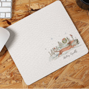 Tapis De Souris Chien Dachshund hivernal mignon   Monogramme