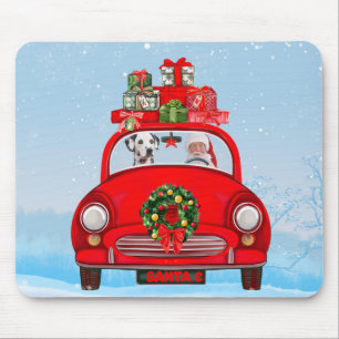 Tapis De Souris Chien dalmate dans une voiture avec le Père Noël