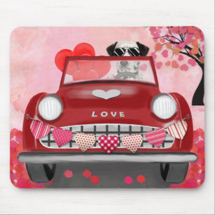 Tapis De Souris Chien Dalmatien Conduisant une Voiture avec des Cœ