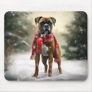 Tapis De Souris Chien de boxe en Noël de neige