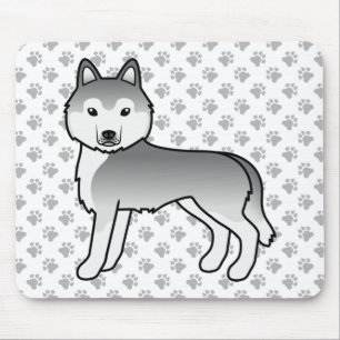 Tapis De Souris Chien de caricature chiche en argent Sibérie Husky