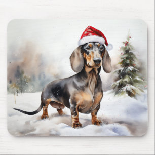 Tapis De Souris Chien de Dachshund à Noël de neige