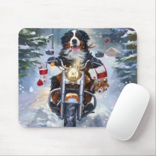 Tapis De Souris Chien de montagne bernois à moto Noël