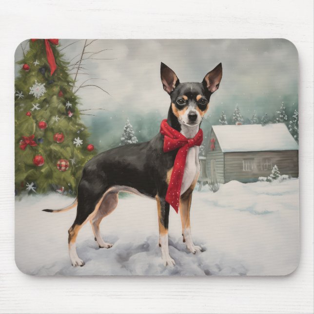 Tapis De Souris Chien de Rat Terrier à Noël de neige (Devant)