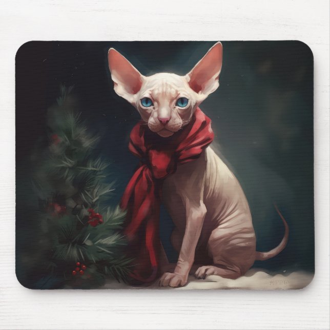 Tapis De Souris Chien de Sphynx à Noël de neige (Devant)