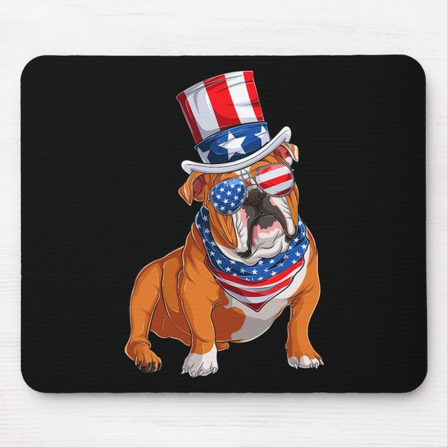 Tapis De Souris Chien de taureau 4 juillet drapeau américain (Devant)