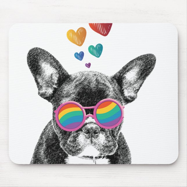 Tapis De Souris Chien de taureau avec Coeurs Saint-Valentin (Devant)