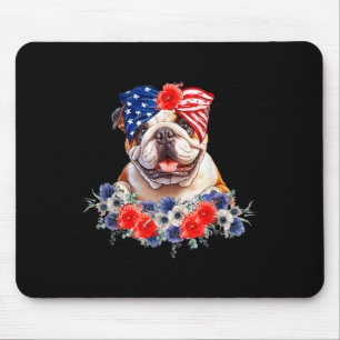 Tapis De Souris Chien de taureau Bandana Drapeau américain 4 juill