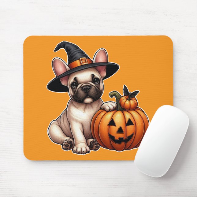 Tapis De Souris Chien de taureau français en Casquette sorcier ave (Avec souris)