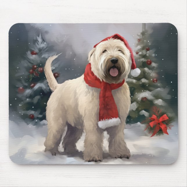 Tapis De Souris Chien de Terrier rouillé en Noël de neige (Devant)
