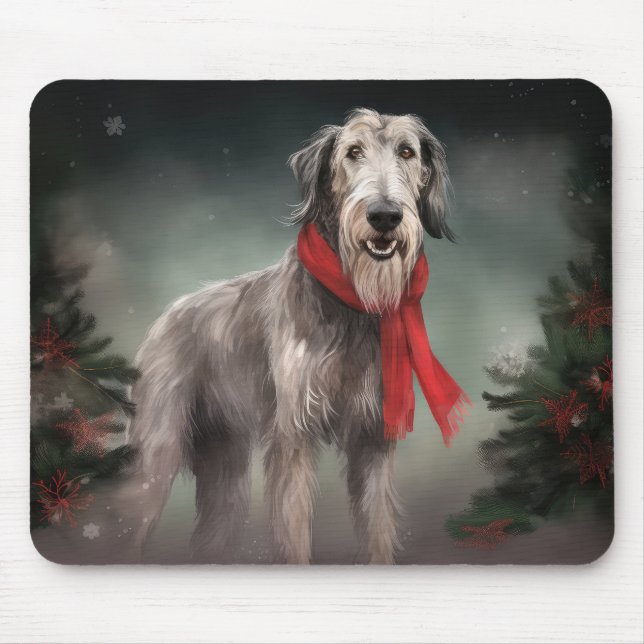 Tapis De Souris Chien de Wolfhound à Noël de neige (Devant)