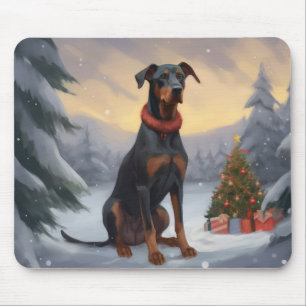 Tapis De Souris Chien Doberman pendant Noël de neige