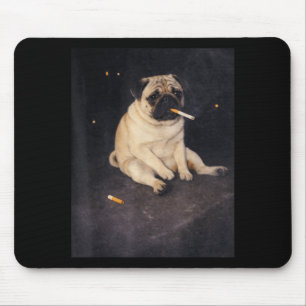Tapis De Souris Chien drôle de Pug fumant une cigarette de mème ru