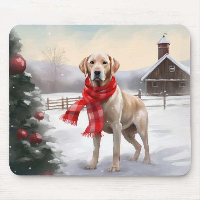 Tapis De Souris Chien du Labrador à Noël de neige (Devant)