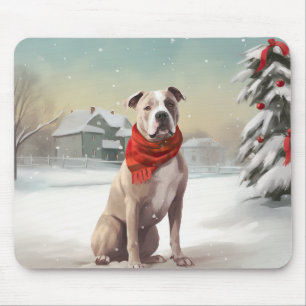 Tapis De Souris Chien du Staffordshire américain à Noël de neige