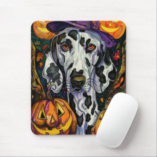 Tapis De Souris Chien éffrayant Dalmatien Halloween sorcière et Ci