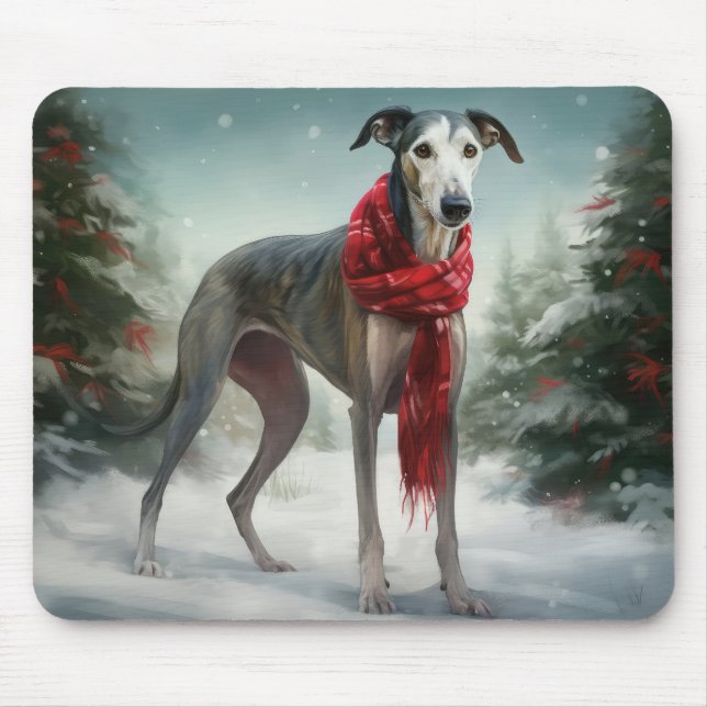 Tapis De Souris Chien gris à Noël de neige (Devant)