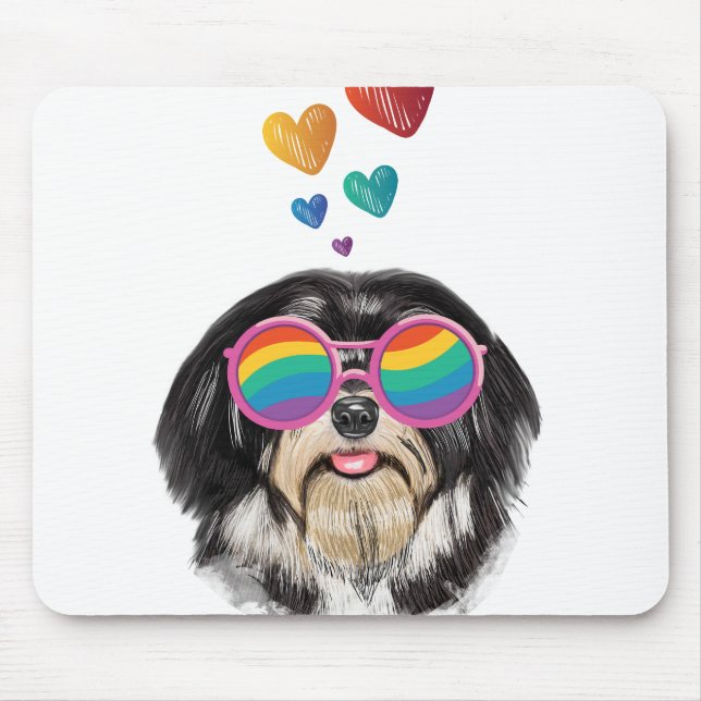 Tapis De Souris Chien Havanais avec coeurs Saint-Valentin  (Devant)
