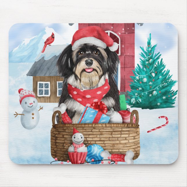 Tapis De Souris Chien Havanais dans la neige Maison de Chien de No (Devant)
